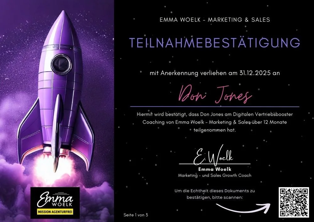 Teilnahmebestätigung Mission Agenturfrei
