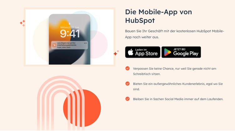 Abbildung der HubSpot App, mit der man von über all mobil ist.