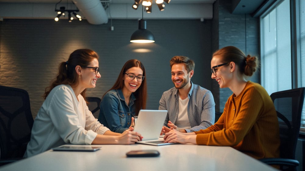 Das Online-Marketing Team sitzt am Tisch und arbeitet an neuen Strategien.